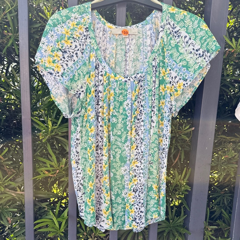 LOFT Green and Yellow Floral Blouse